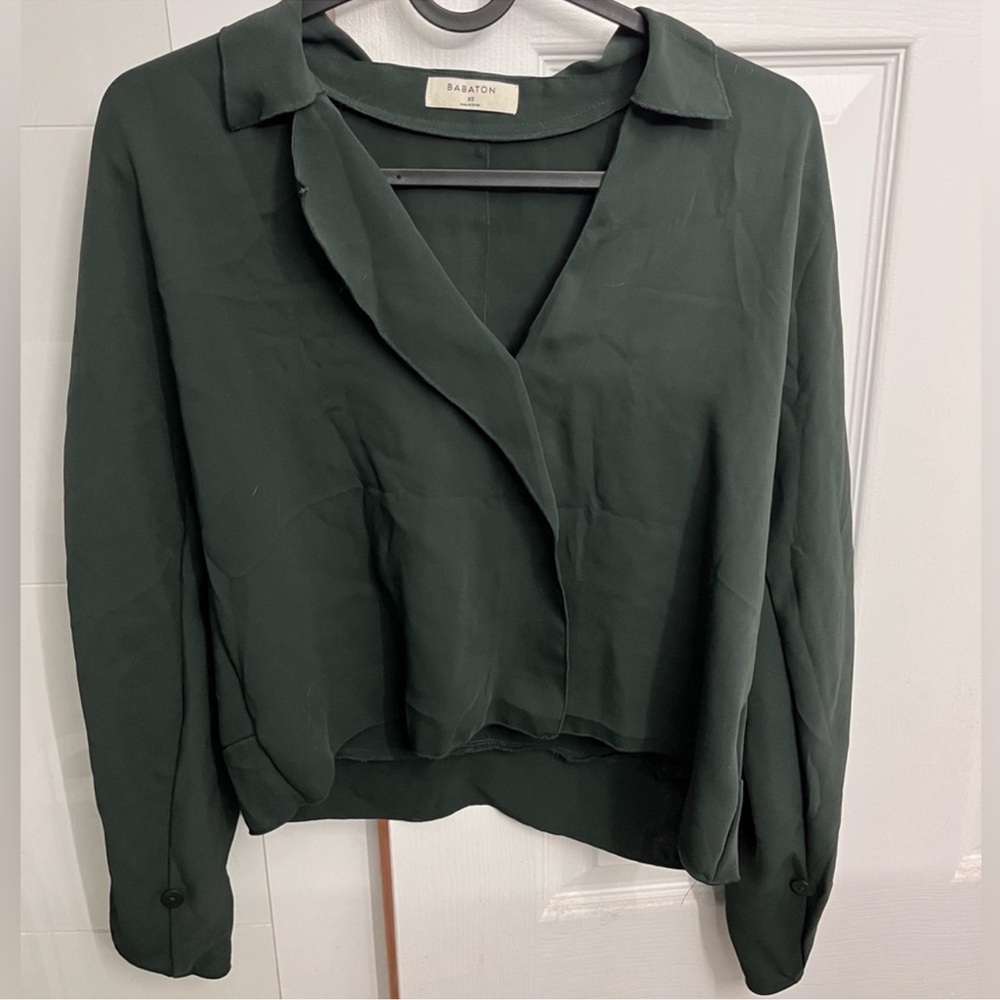 Aritzia Babaton Martin Green Asymmetrical Crepe Blouse XS